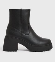 New Look Black Chunky Block Heel Sock Boots